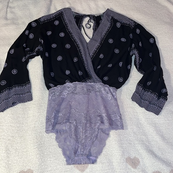 Free People black and lilac one piece bodysuit . NWOT - Picture 6 of 14